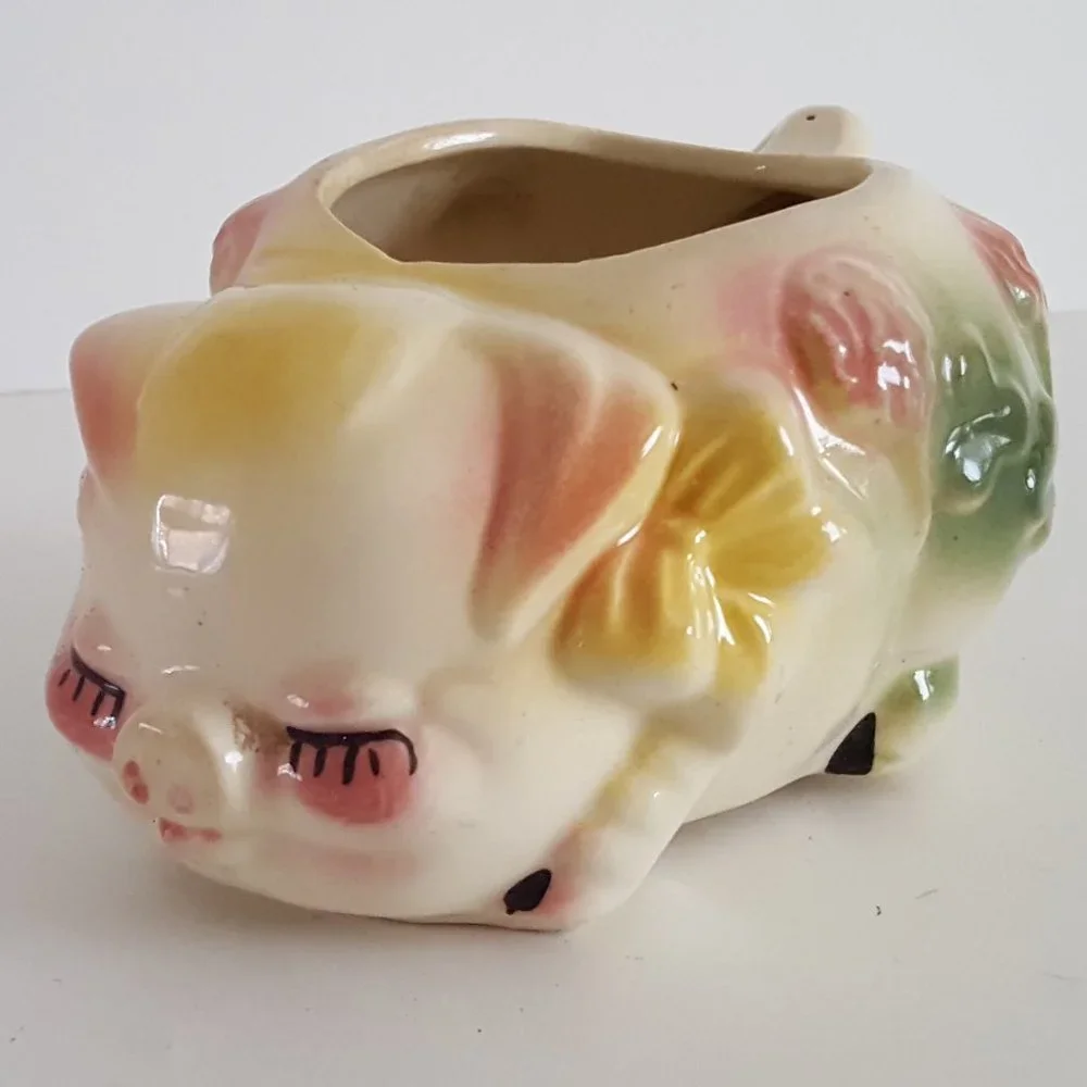 Vintage Ceramic Sleeping Pig Planter Small